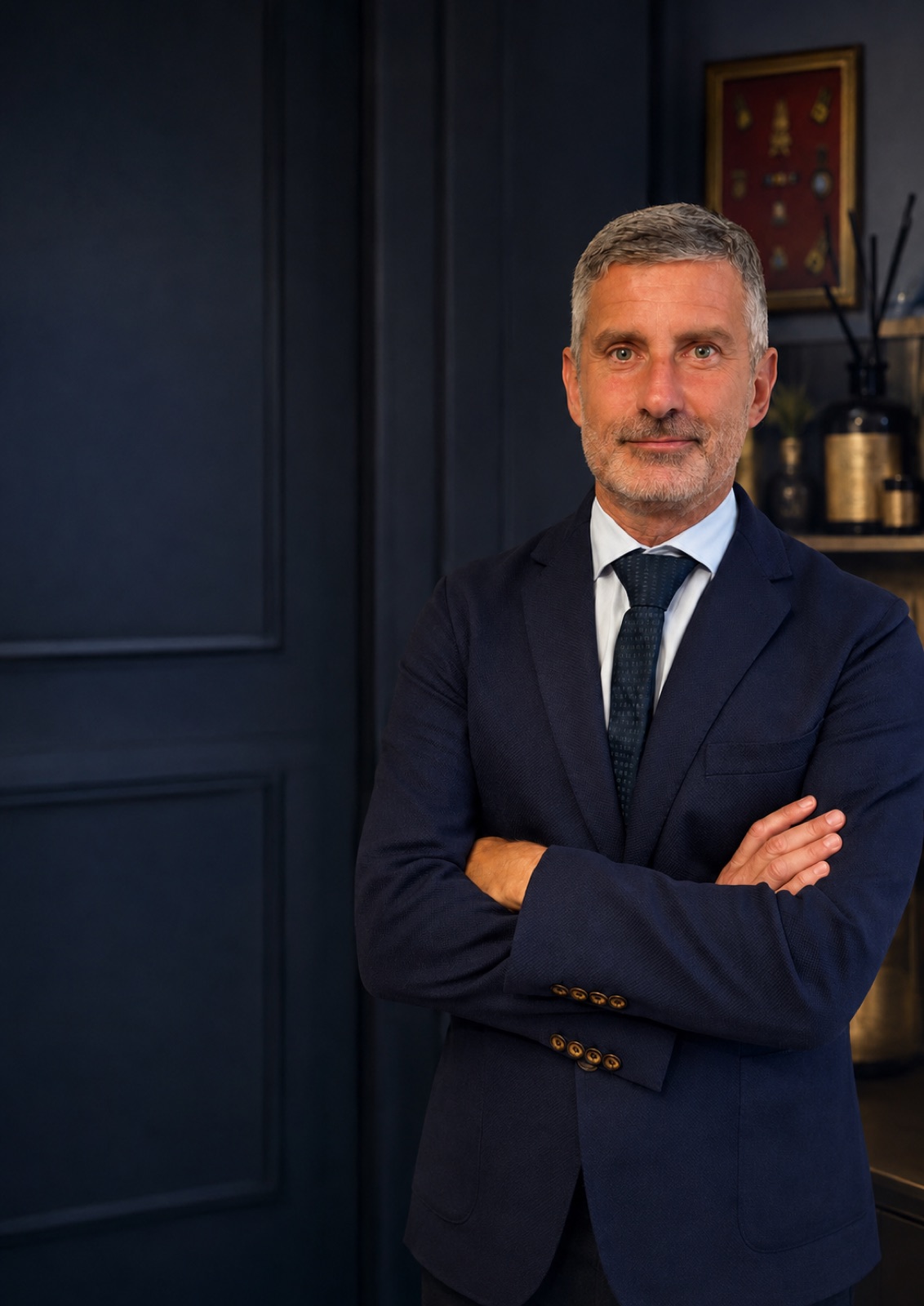 Ritratto di Alessandro Pette, fondatore di Forensis Lab, in giacca blu su fondo scuro.
